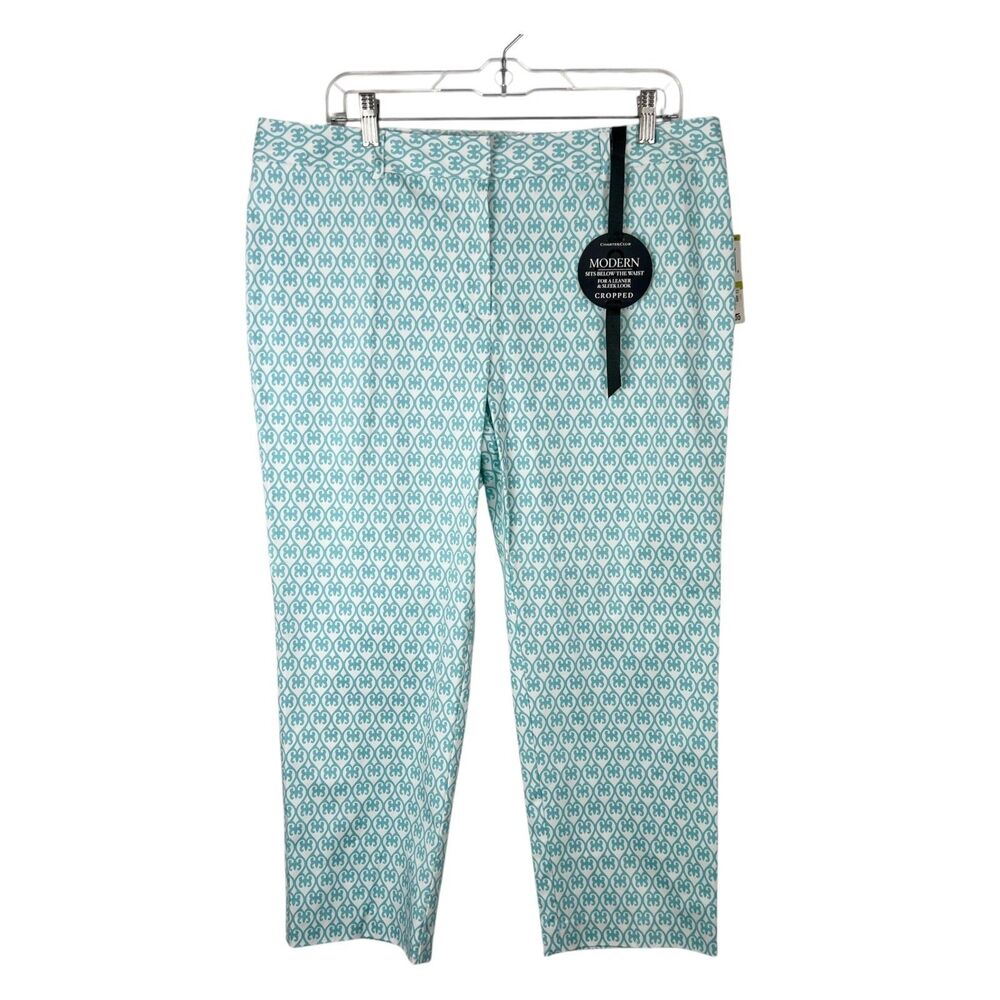 Charter Club Modern Pants Women 14 Blue Somerset Garden Cropped Stretch NWT